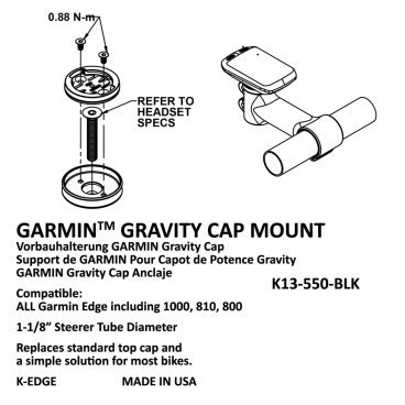 Крепление для велокомпьютера K-EDGE Garmin Gravity Cap Mount Black Anodize, K13-550-BLK