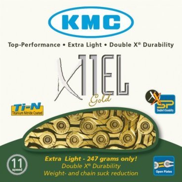 Фото Цепь велосипедная KMC X11EL 11скоростей, 118L, золотая, BXEL11T4