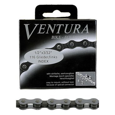 Велосипедная цепь VENTURA 1/2"x3/32" 116 звеней, для 7-8скоростей, черно-коричневая, 5-302175