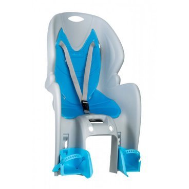 Детское велокресло NFUN AMICO, на багажник, серое с голубой вставкой, до 7лет/22кг, 01-100027