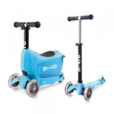 Самокат Micro, Mini 2go Deluxe, детский, трехколесный, кикборд, городской, от 2 лет, до 35 кг, синий, MMD030