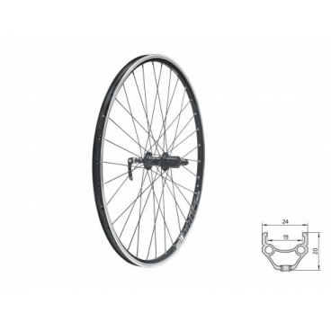 Колесо велосипедное заднее KLS DRAFT, 26", двойной обод 32Н, 8-10 скоростей, с эксцентриком, серебристое