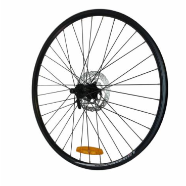 Фото Колесо велосипедное переднее 26", 36 спиц с тормозным диском 160 мм, черный, втулка SHIMANO, CENTER LOCK