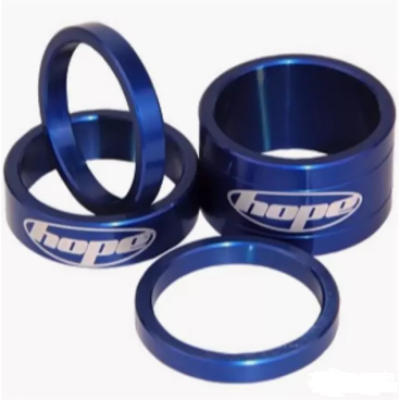 Велосипедные проставочные кольца "Hope" под вынос, на шток вилки 1 1/8", Синие (комплект). SDOCB