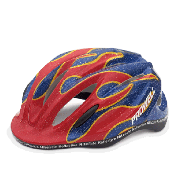 Фото Велошлем PROWELL Spark, серия-KID PRO, сине-красный (flame-jean), индивидуальная упаковка, K-800