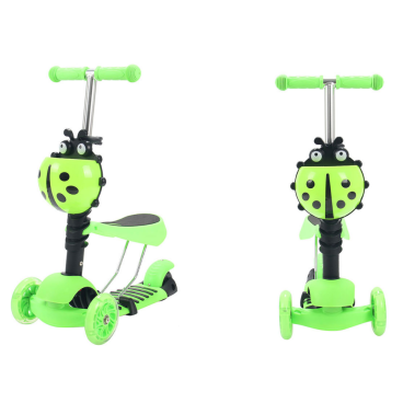 Самокат TRIX CORUS,детский, кикборд, трансформер, трехколесный, светящиеся колеса, зеленый, до 30 кг, 2019, 3 в 1