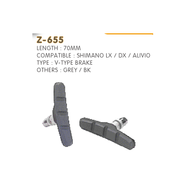 Тормозные колодки ZEIT для V-брейк тормозов, резьба, профиль 70 x 11 мм, серые, Z-655