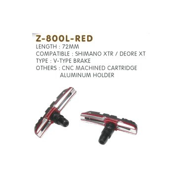Тормозные колодки ZEIT для V-брейк тормозов, резьба, картриджные, профиль 72 x 9 мм, Z-800 L-RED