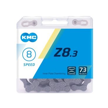 Велосипедная цепь KMC Z8.3, 8 скоростей, 1/2X3/32"Х114, серая, в торговой упаковке, Z8.3