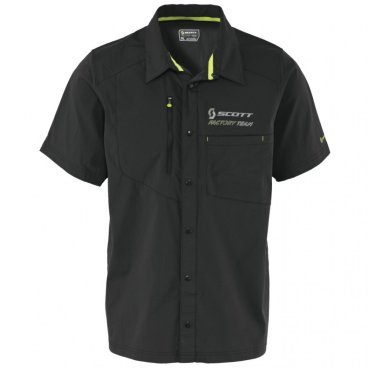 Рубашка Scott Factory Team, пуговицы, короткий рукав, black/lime(черный/лайм), 2016, 234685