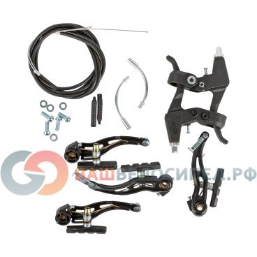 Тормоза PEAK, V-brake в сборе, комплект: стальные тормоза, пластиковые ручки, тросы с рубашками, ZTB17824