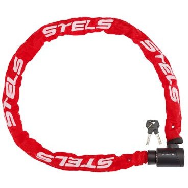 Велосипедный замок Stels, цепь, на ключ, тканевая оболочка, 6х1200, красный, ST 540042