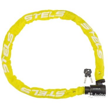 Фото Велосипедный замок Stels, цепь, на ключ, тканевая оболочка, 6х1200, жёлтый, ST (540043)