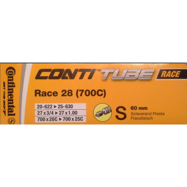 Камера велосипедная Continental Race 28", 20-622 / 25-622, S60, спортниппель, 0181791