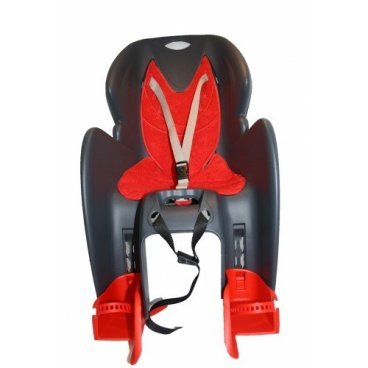 Детское велокресло HTP Sanbas, на багажник, темно-серое с красной накладкой, до 22 кг, HTP 155 Sanbas grey/red