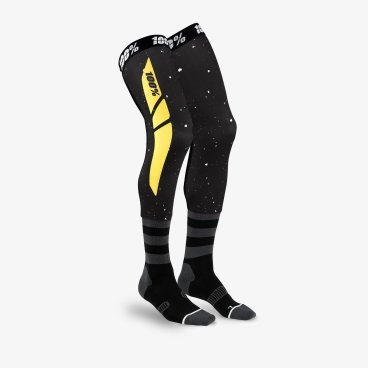 Чулки велосипедные 100% Rev Knee Brace Performance Moto Socks, черо-желтый, 2019, 24014-014-17