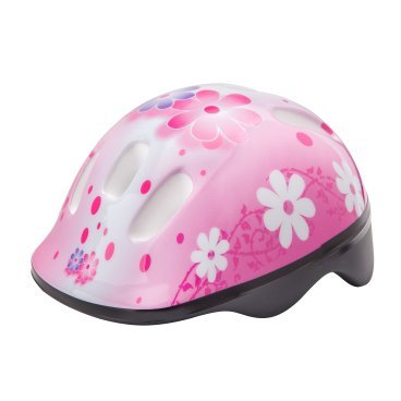 Шлем велосипедный детский Stels MV-6-2, бело-розовый с цветами