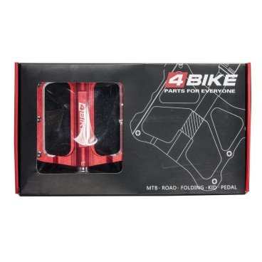 Педали велосипедные 4BIKE K306, материал CNC алюминий, размер платформы 120х100х18 мм, красный, ARV-K306RED