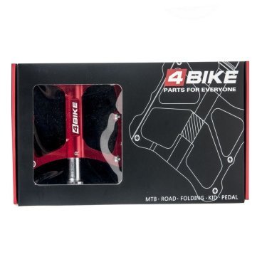 Педали велосипедные 4BIKE K340, материал CNC алюминий, размер платформы 104х98х18 мм, красный, ARV-K340RED