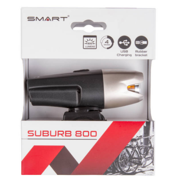 Фара велосипедная Smart SUBURB 800, USB зарядка, 4 режима, черное серебро, 220840