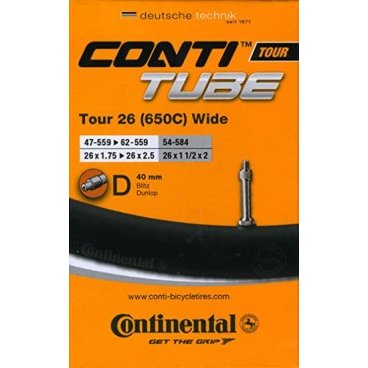 Камера велосипедная Continental Tour 26" Wide, 47-559 / 62-559, D40, данлоп, 0181571