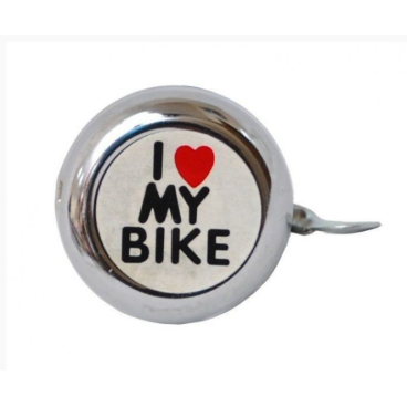 Звонок велосипедный NUVO I Love My Bike, алюминий, D55 мм, серебристый, D-4544