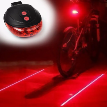 Фонарь велосипедный JING YI JY-1L, задний, 5 LED (3 Super LED + 2 Лазерных луча), 3 режима работы, черный, FWDJY-1L