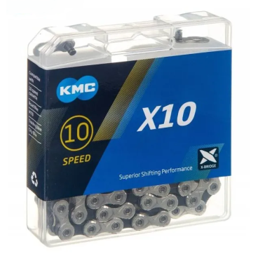 Цепь велосипедная KMC X-10, 10 скоростей, 116 звеньев, 5,85-6,20 мм, с замком, индивидуальная упаковка, KMC-X10