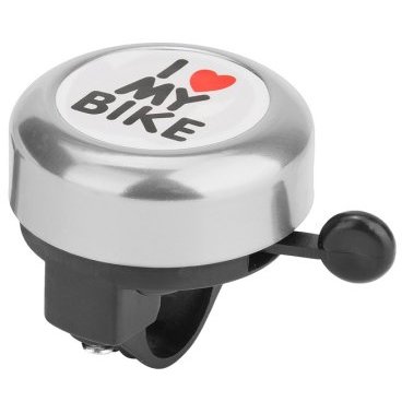 Звонок велосипедный STELS 45AE-06 "I love my bike", алюминий/пластик, чёрно-серебристый, 210142