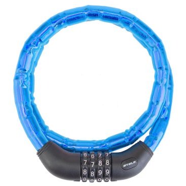 Велосипедный замок Stels 81601, стальная цепь, кодовый, 18x1000 мм, синий, 540048
