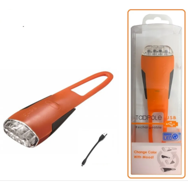 Фара передняя GUEE TADPOLE, аккумулятор, USB, 3,7V/260mAh, 4 Super LED Light, блистер, оранжевый/черный, GU-SLA1-FA1-OG