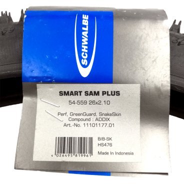 Велопокрышка Schwalbe SMART SAM PLUS 26"x2.10 (54-559), G-Guard, SnakeSkin, Performance, Addix, черный, 05-11101177.01