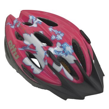 Велошлем Etto Shark, детский, цвет розовый с орнаментом "белые цветы", размер 50-57см, 322702