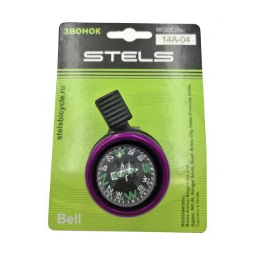 Велозвонок Stels 14A-02 "Компас", алюминий, пластик, чёрно-фиолетовый, ST (210102)