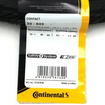 Покрышка велосипедная Continental CONTACT, 700x32C, 32-622, 180TPI, SafetySystemBreaker, E25, черная, 101318
