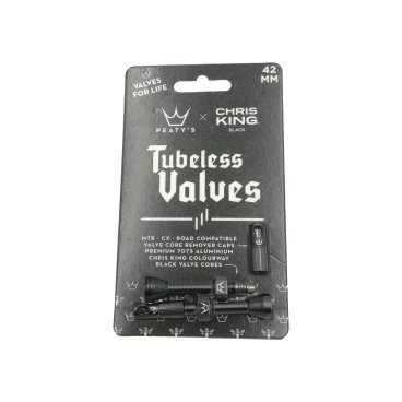 Ниппель для бескамерных покрышек Peaty's Chris King Tubeless Valves, 42mm, 2 штуки, Black, PTV42-BB-12