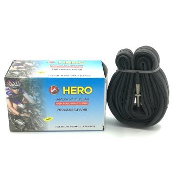 Камера велосипедная HERO, 700С x23-25, бутиловая, велониппель (presta), в упаковке, HR_700C_presta