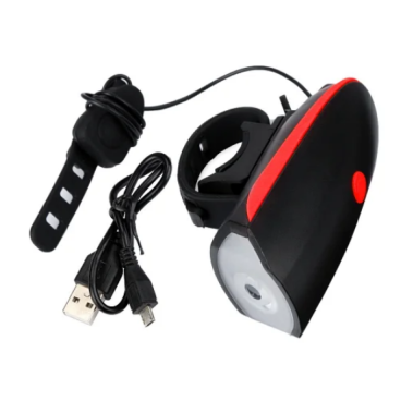 Фара велосипедная, передняя, с электронным звонком, 1 светодиод, USB-зарядка, 7588