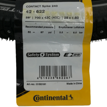 Велопокрышка Continental CONTACT Spike, 240 шипов, Reflex, 42 - 622, 28 x 1.60, SafetySystem Breaker, 150191