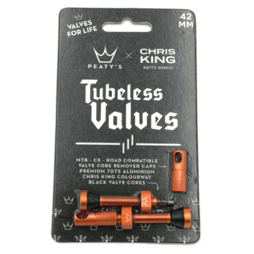 Ниппель для бескамерных покрышек Peaty's Chris King Tubeless Valves, 42mm, 2 штуки, Matte Mango, PTV42-ORG-12