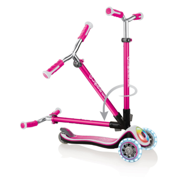 Самокат Globber ELITE PRIME, детский, трехколесный, складной, светящиеся колеса, розовый, 444-810