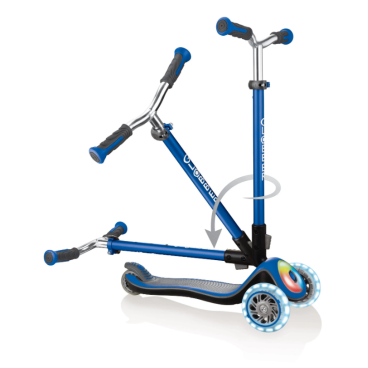Самокат Globber ELITE PRIME, детский, трехколесный, складной, светящиеся колеса, синий, 444-800