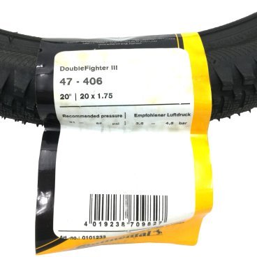 Велопокрышка Continental Double Fighter III, 20 x 1.75, 47-406, Sport – 3/180 TPI, черный, 101233
