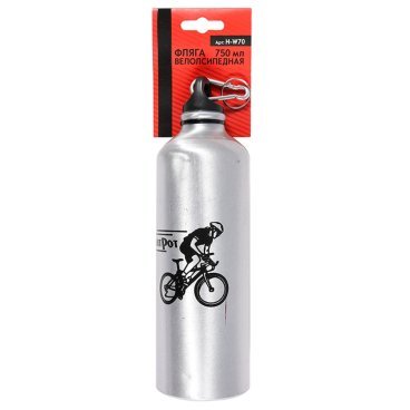 Фляга велосипедиста H-W70, 750 мл, алюминиевая, с карабином и защитой от пыли, H-W70
