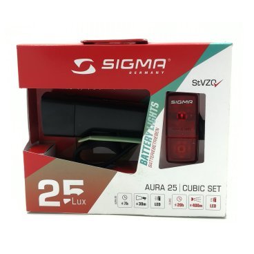Комлект велофара+фонарь SIGMA SPORT AURA 25 / CUBIC с батарейками 2хАА, 2хААА, 15920