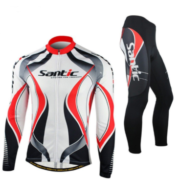 Велокостюм Santic KUWATA, длинный рукав, велорейтузы, размер XL, бело-красно-черный, MCT024RXL