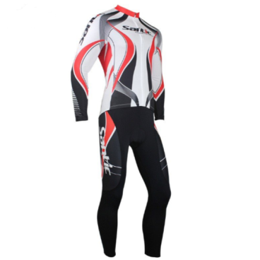 Велокостюм Santic, длинный рукав, велорейтузы, размер XXL, бело-красно-черный, MCT024RXXL