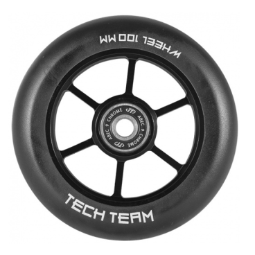 Колесо TechTeam, для трюкового самоката 6RT, 100x24 мм, алюминий, тип PU: HR, подшипники ABEC 9, черный, NN002976