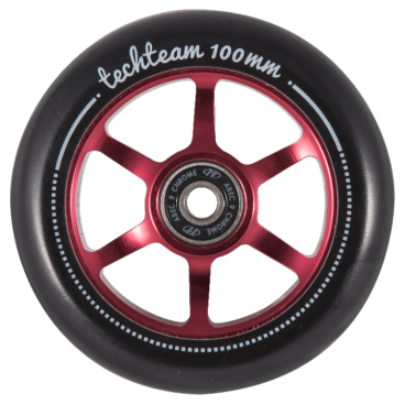Колесо для трюкового самоката TechTeam 6S, 100x24 мм, алюминий, подшипники ABEC 9, красный, NN002290