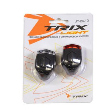 Фонари велосипедные TRIX, комплект, 2 диода, 4 режима, батарейки CR2032х2, корпус силикон, черный, JY-267-D black